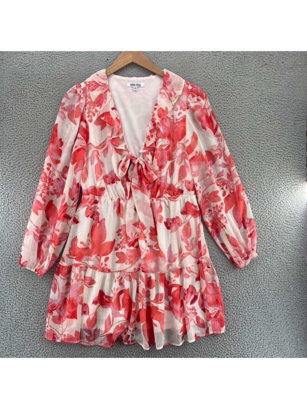 Mimi Chica Dress Womens Dress Womens Extra Large Pink Floral Blouson Ruffle Tie